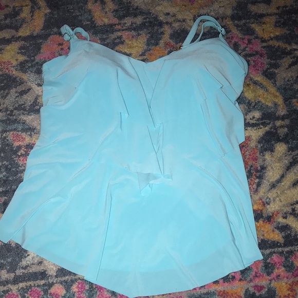 Plus Size Tiered Tankini-Aqua Green Blue/Green - Picture 6 of 12